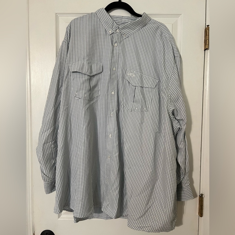 AFTCO Blue and White Check Button-Down Shirt